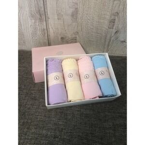 Fashion Boutique Womens High Waist Lace Trim Cotton Panties 4-Pack Pastel Set L